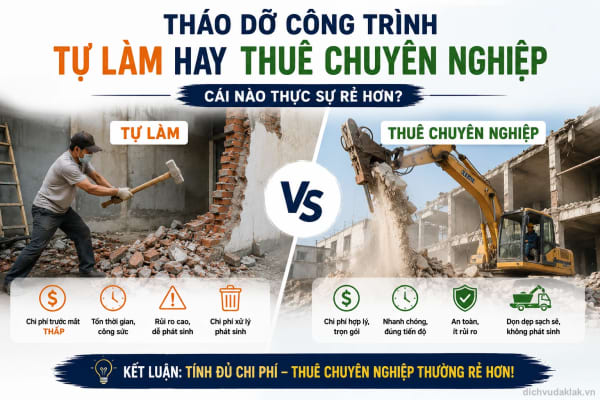 Tháo dỡ công trình tự làm hay thuê đội chuyên nghiệp - cái nào thực sự rẻ hơn?
