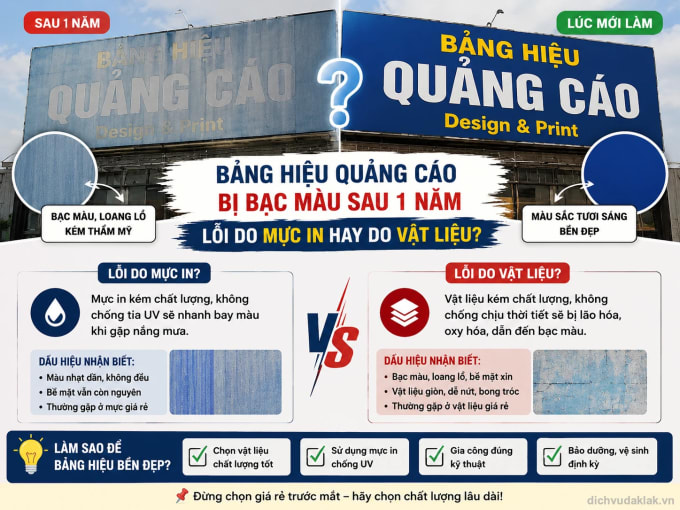 Bảng hiệu bị bạc màu sau 1 năm - nguyên nhân thực sự là gì