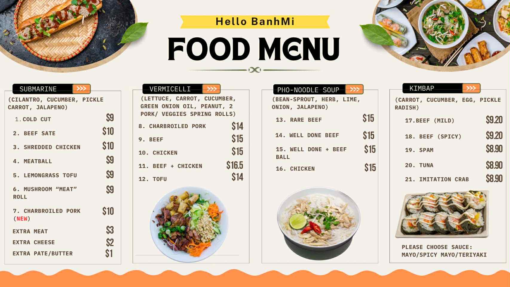 A selection of our delicious Banh Mi