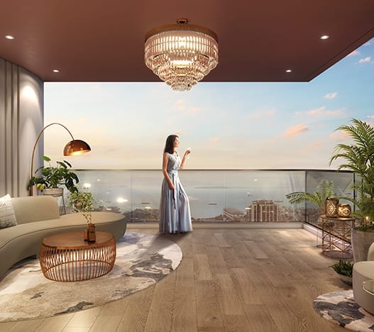 Residences extended by expansive private decks. A lavish 8-foot-wide deck invites the outdoors in, ensuring a constant connection to the city while allowing residents to enjoy the privacy and luxury of an open space within the comfort of their home.