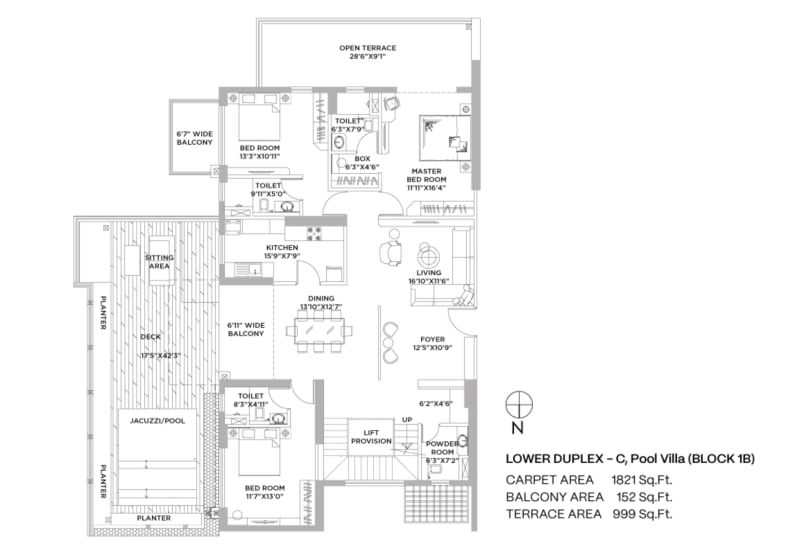 C TYPE POOL VILLA:LOWER CARPET AREA-1973 SQ FT, TERRACE AREA-999SQFT