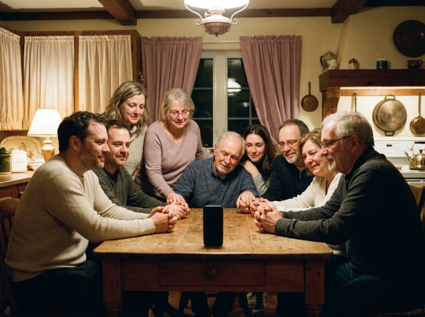 Une famille réunie qui écoute ensemble