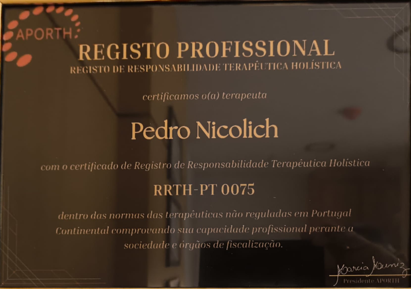Placa APORTH — Registo Profissional de Terapeuta Holístico
