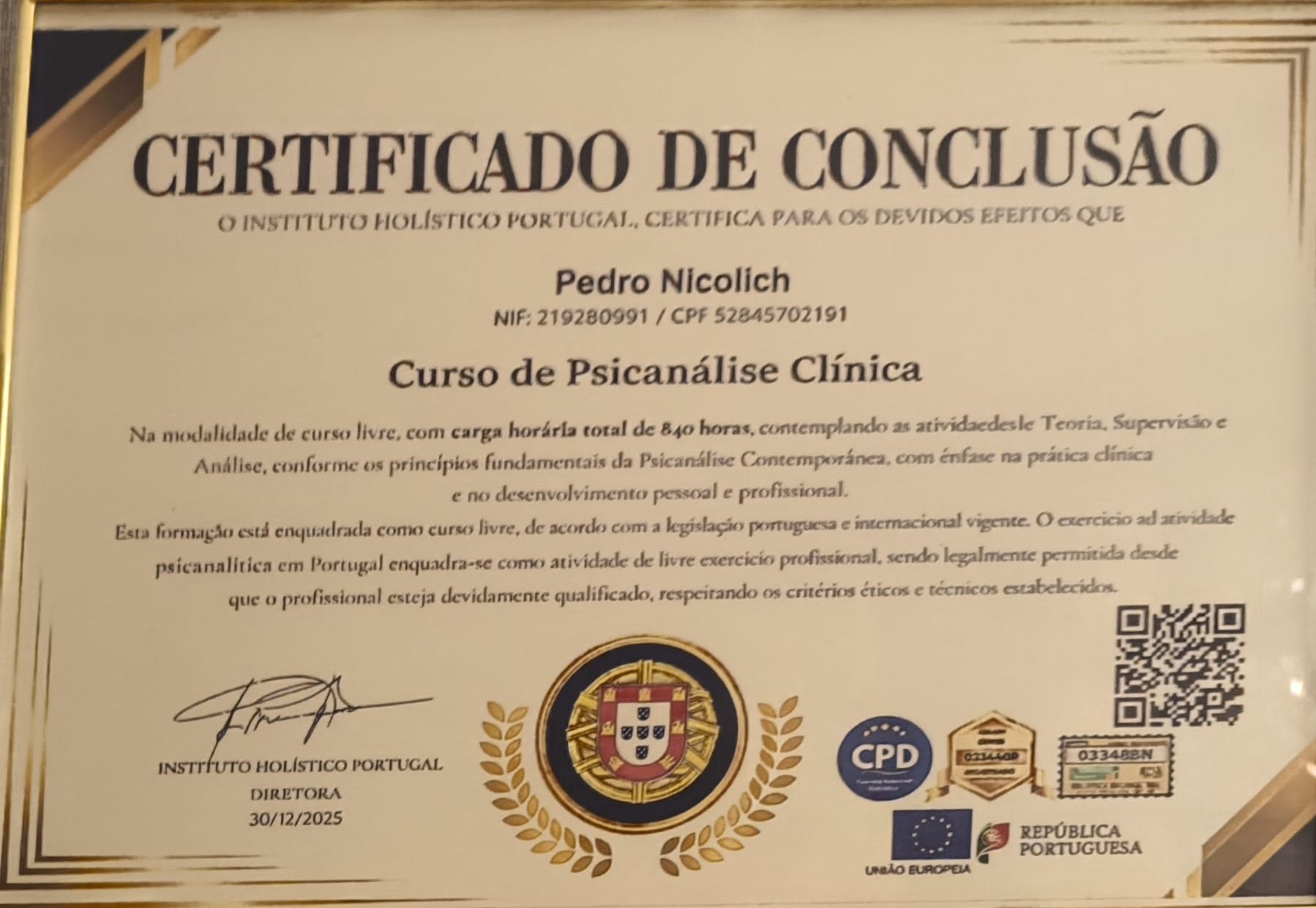 Certificado de formação holística