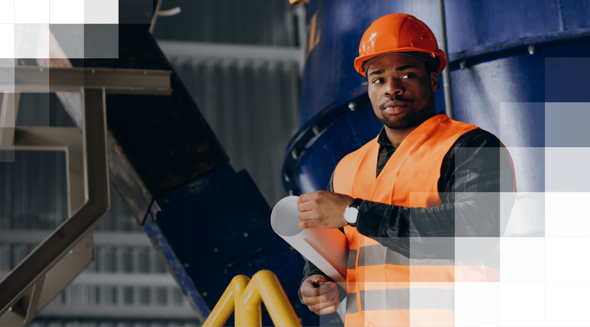 Construction worker in orange safety gear