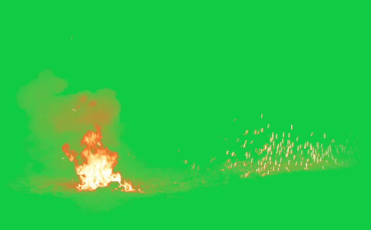 Explosion with Sparks and Flying Particles Green Screen preview