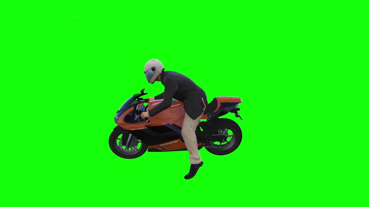 Biker Driving Heavy Racing Superbike Motorcycle Green Screen preview