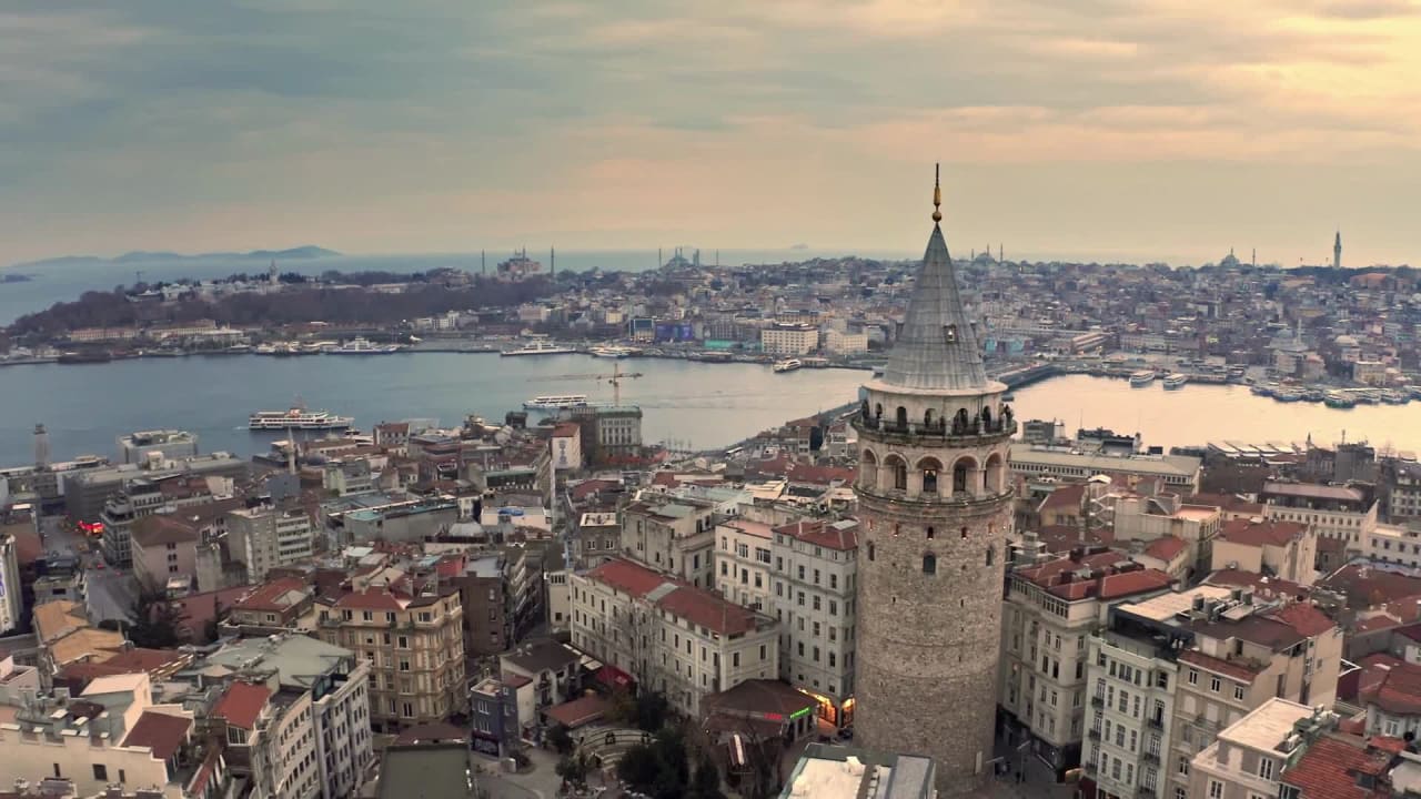 Stock Footage Top View of Galata Tower preview