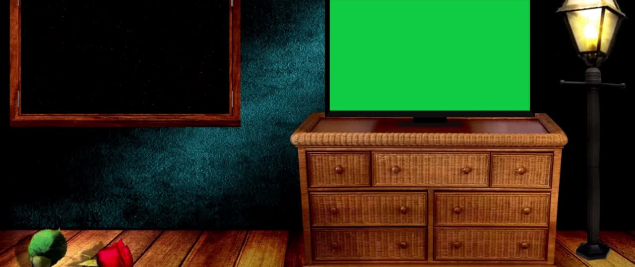 Modern Desk TV Monitor Screen Mockup Green Screen preview