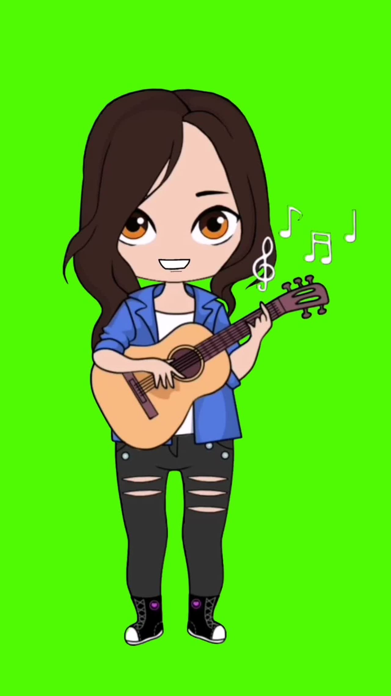 Cartoon Girl Playing Guitar on Green Screen preview