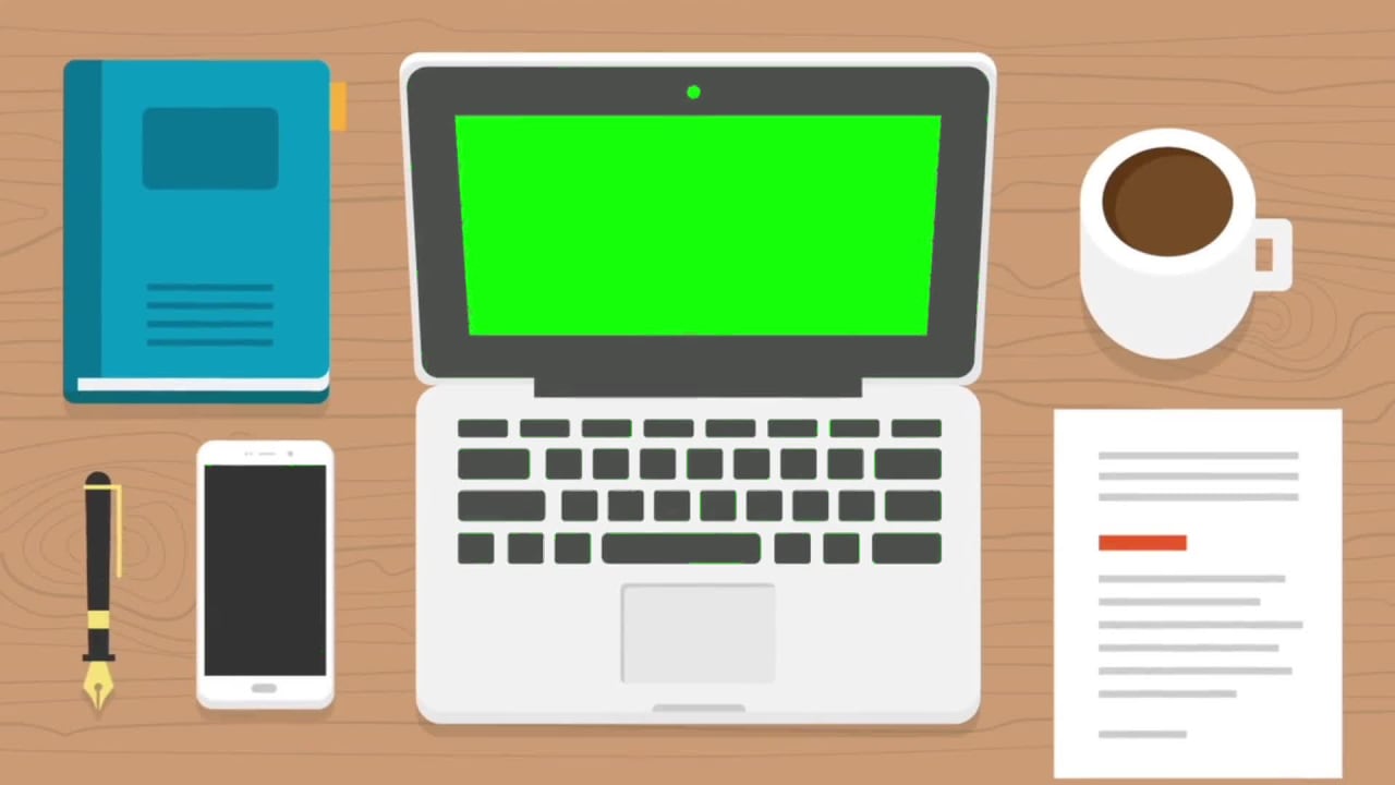 Animated Working Desk with Green Screen Laptop Video preview