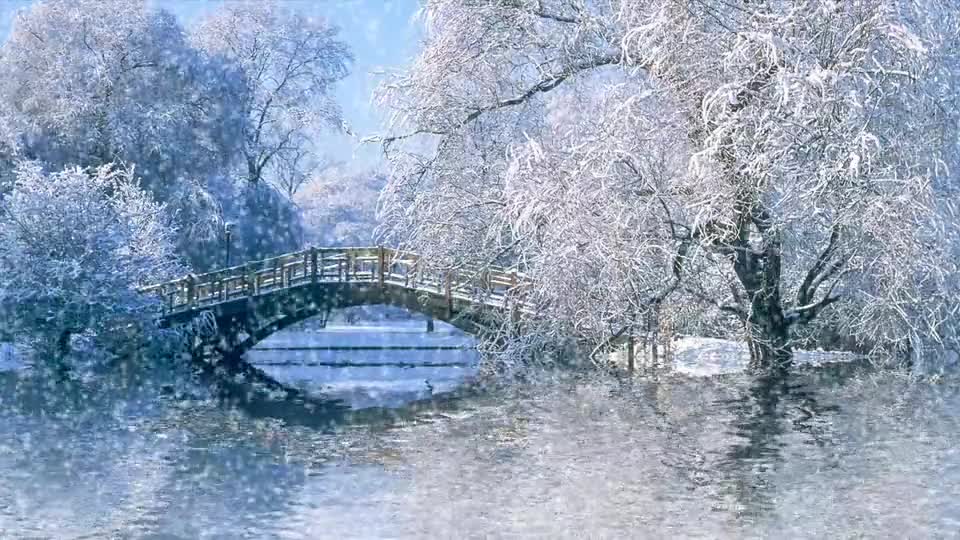 Beautiful scene of lake and snow fall preview