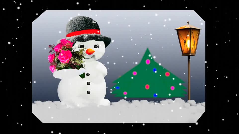 Christmas snowman with flower and snow falls preview