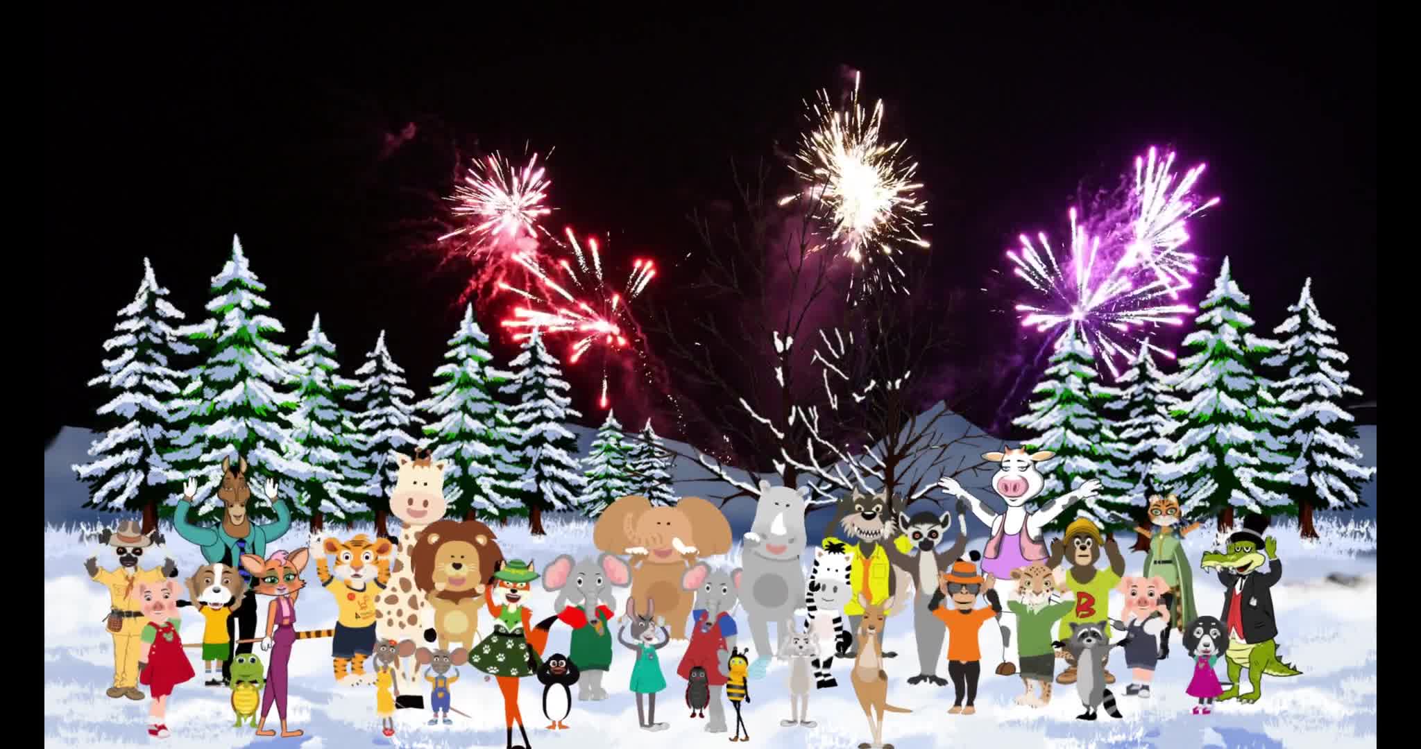 Stock footage of new year and cartoon animals preview