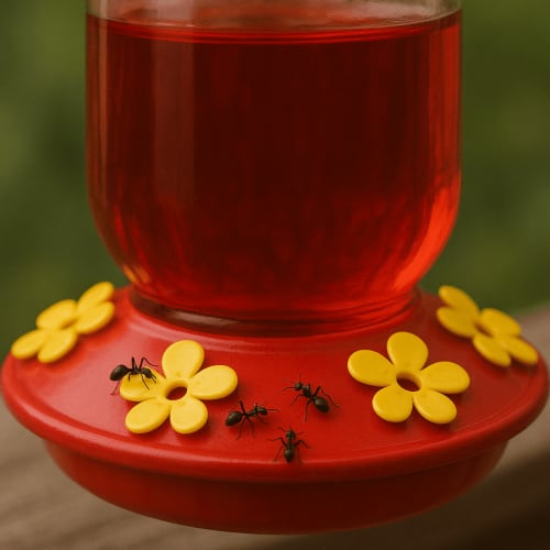 Ants crawling on a different hummingbird feeder
