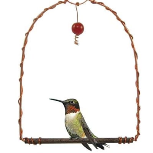 Hummingbird playing on copper sing