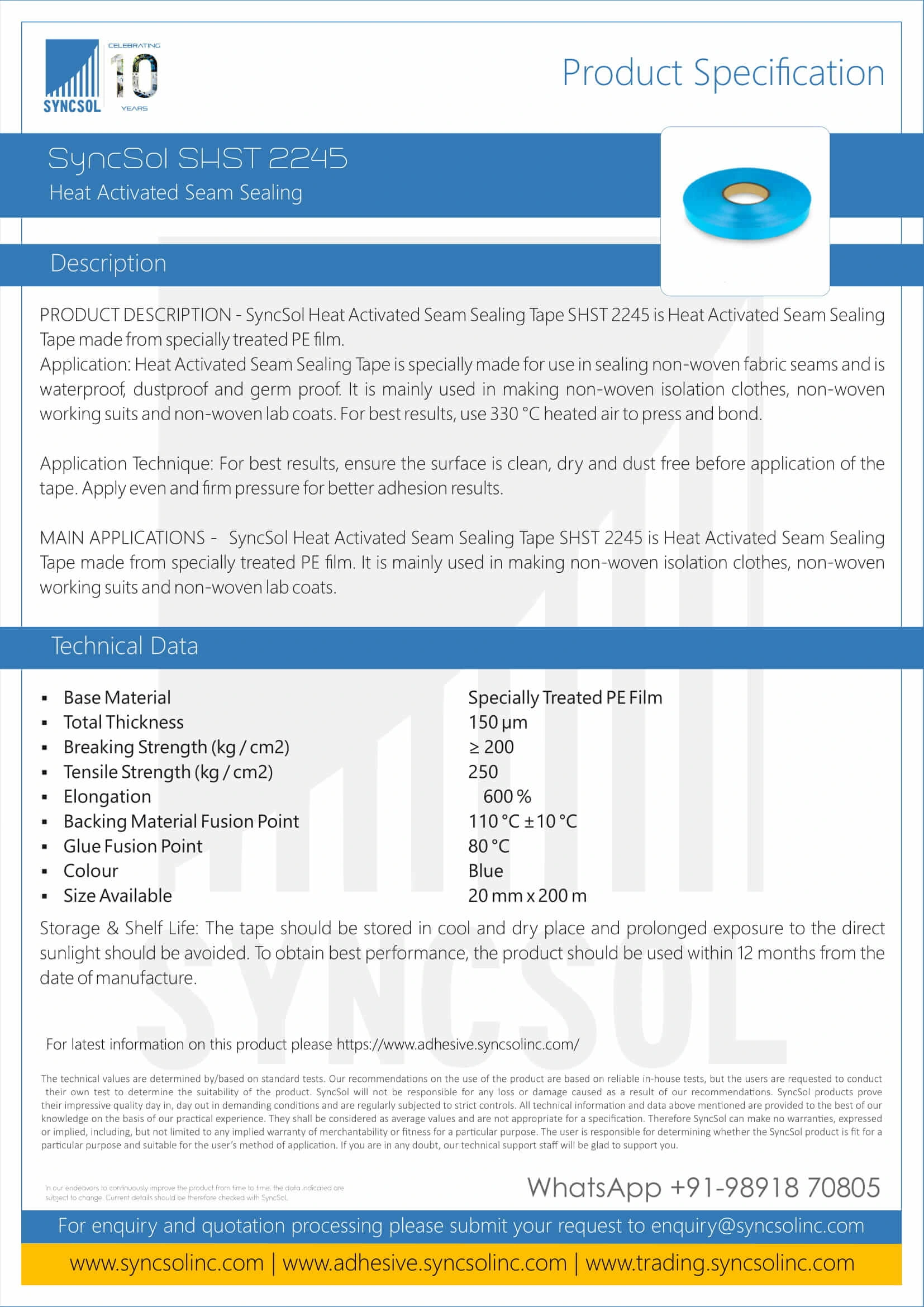 SyncSol Heat Activated Seam Sealing SHST 2245