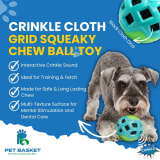 Crinkle Cloth Grid Squeaky Chew Ball Toy for Dog view 4