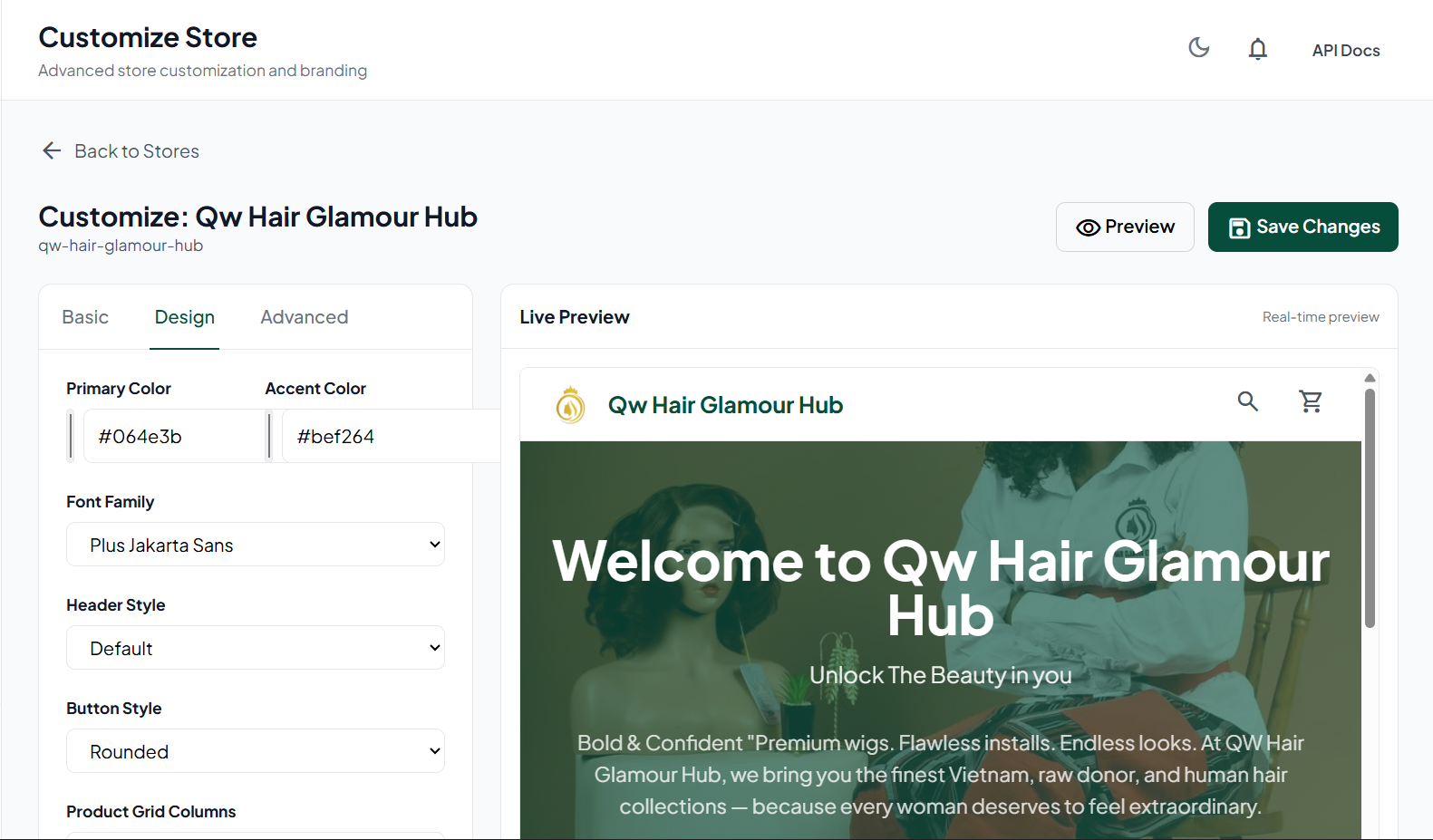 Template selection interface