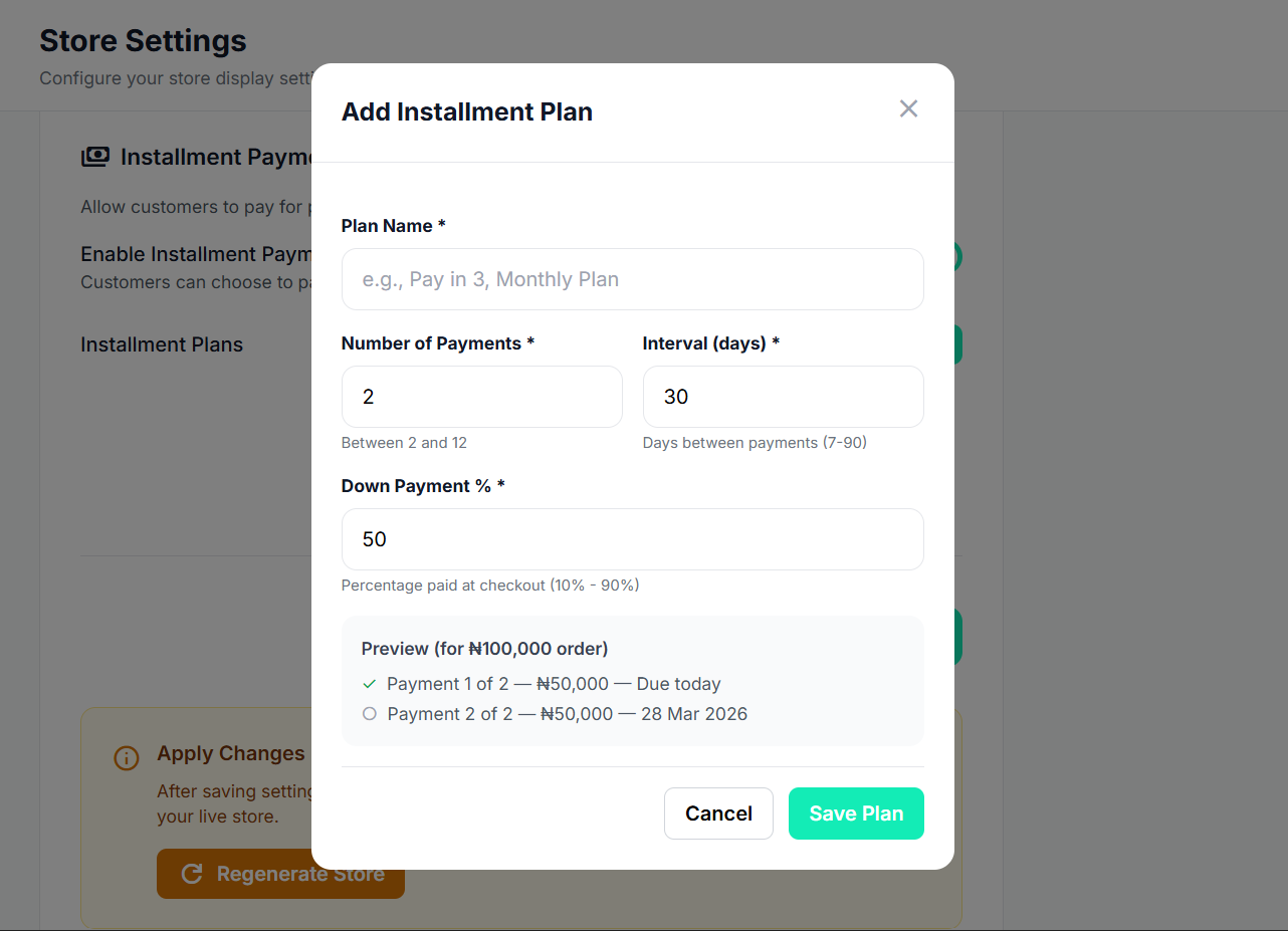 CartMor Installment Payments — Payment plan configuration and customer checkout