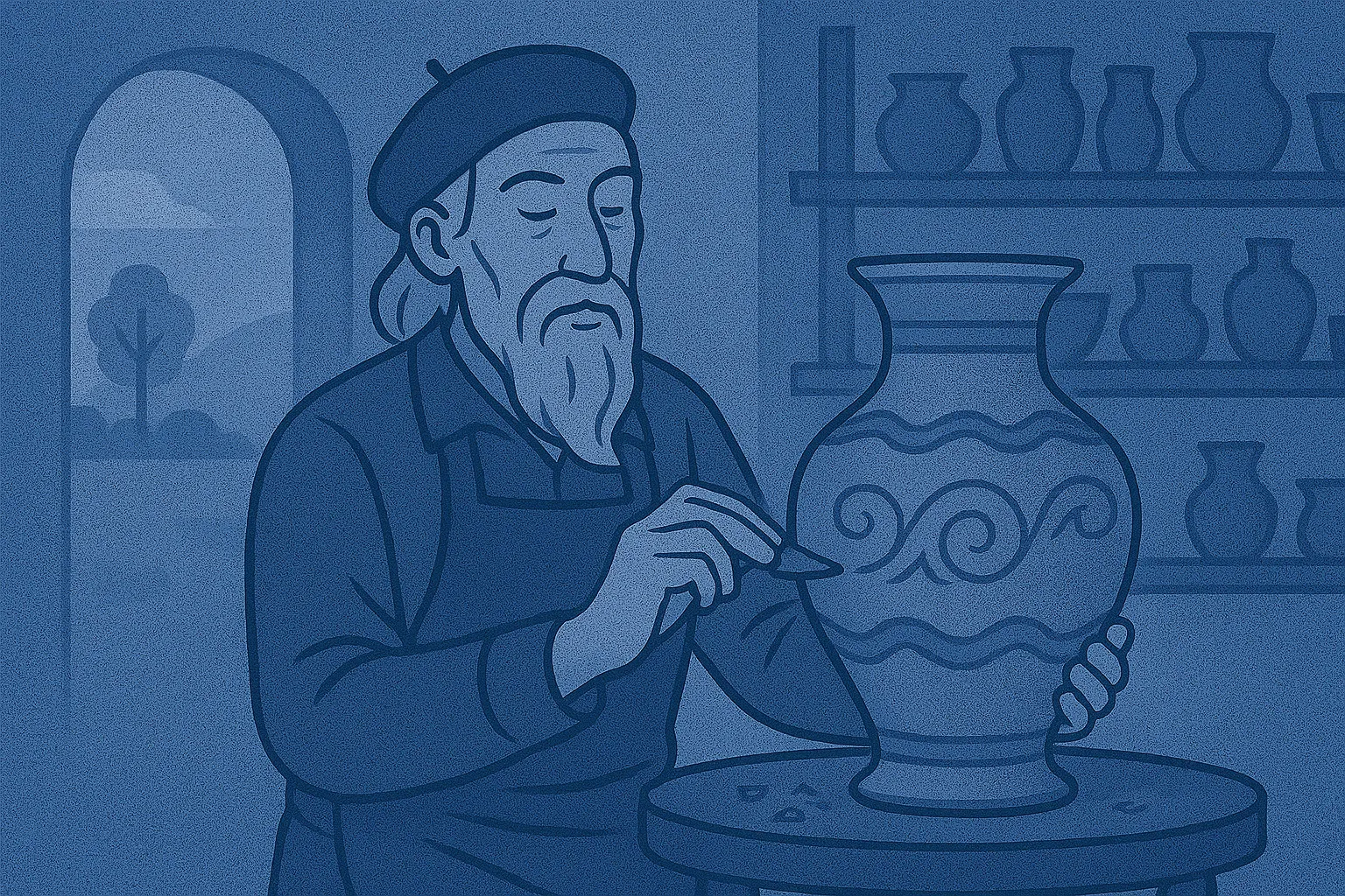 un maestro artesano trabajando en una jarra