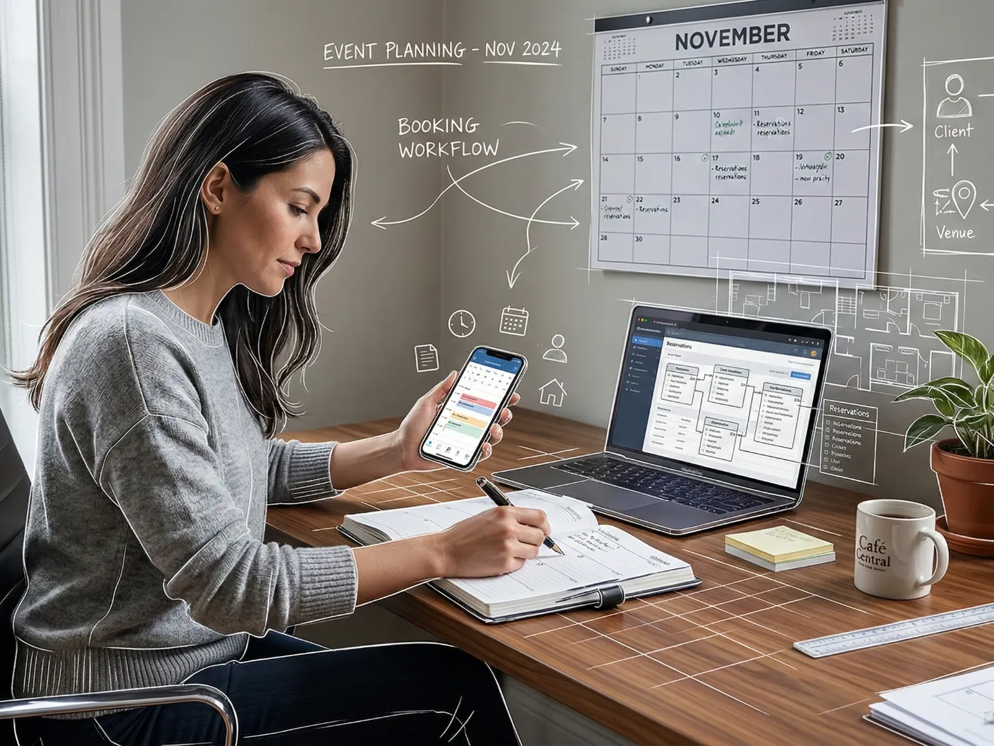 mujer actualizando calendario