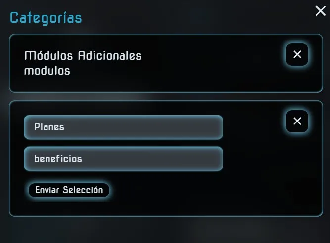 Modal categorías con subcategorías