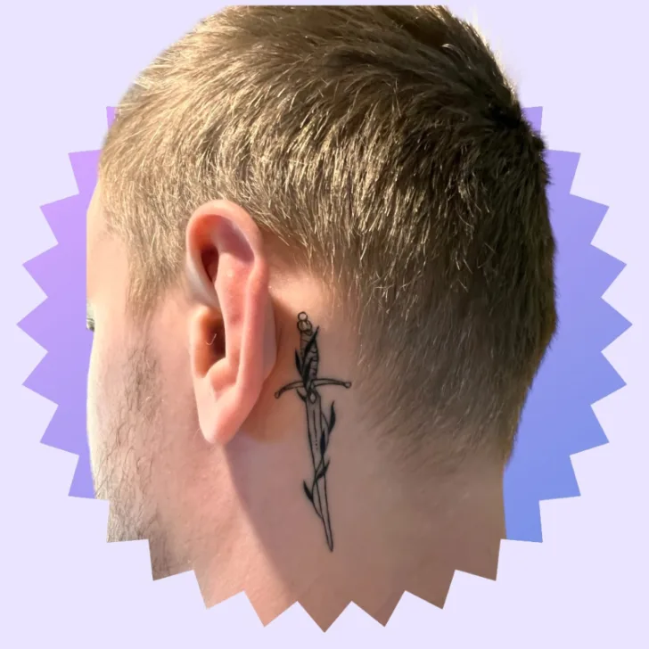 Sword tattoo on neck