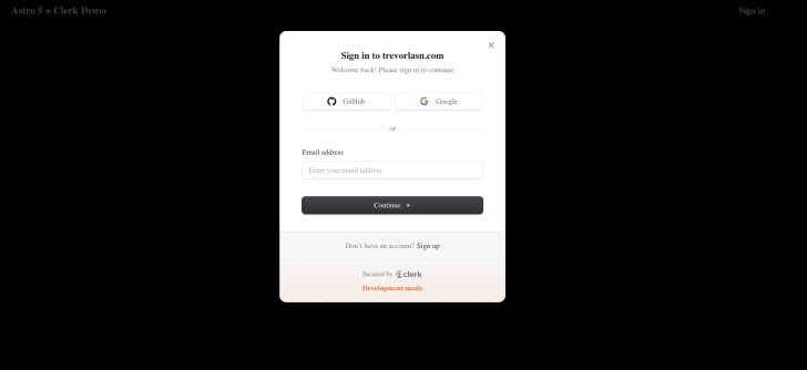 Clerk signup modal