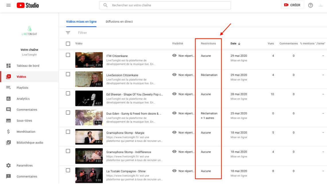 restriction droits musique youtube