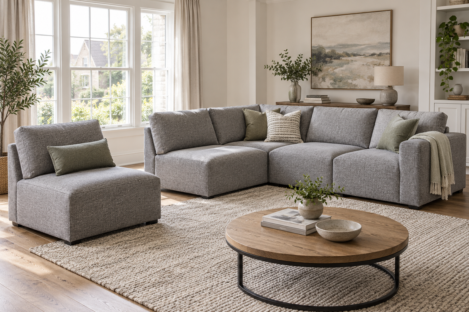 L-shaped corner sofa with a separate upholstered module