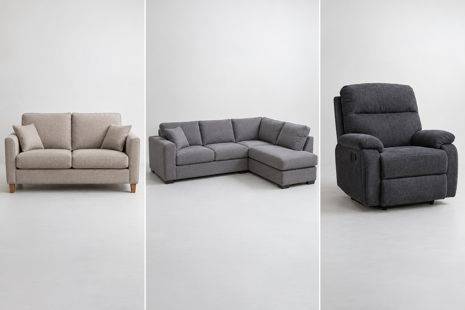 Illustrative different sofa shapes and seating styles