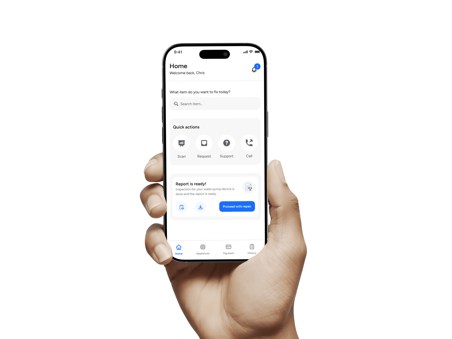 Usefixr app home screen on a phone