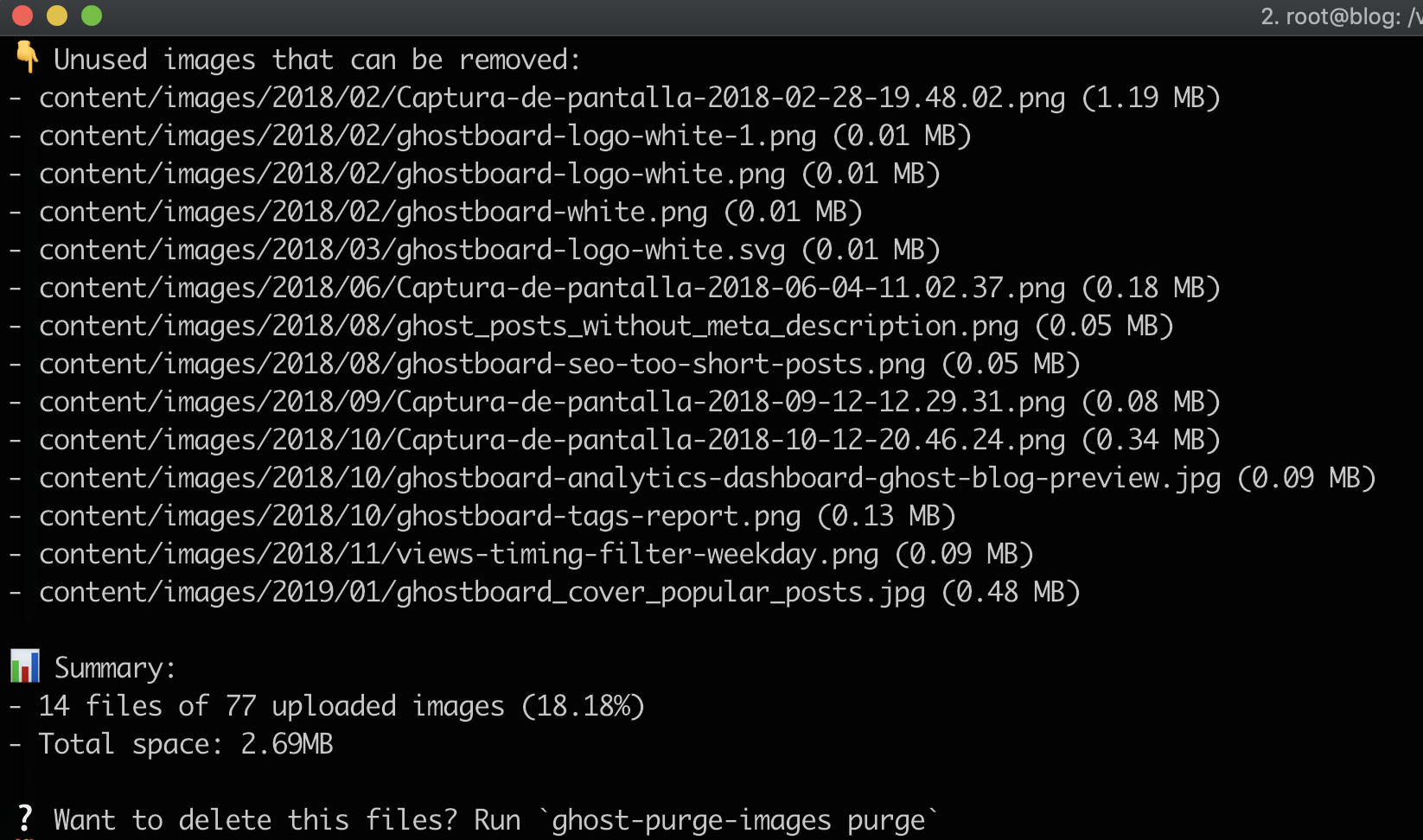 Open source CLI tool ghost-purge-images screenshot