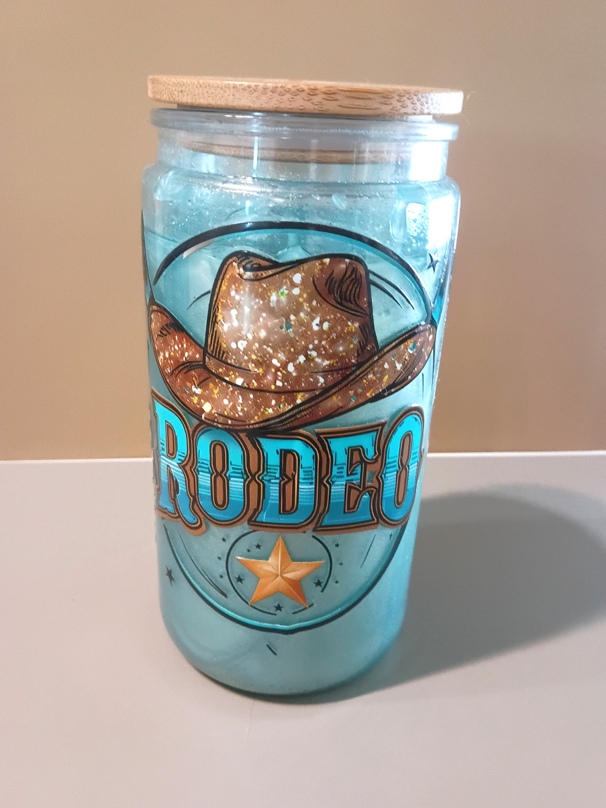 16 oz Acrylic Blue Western Snowglobe Cup