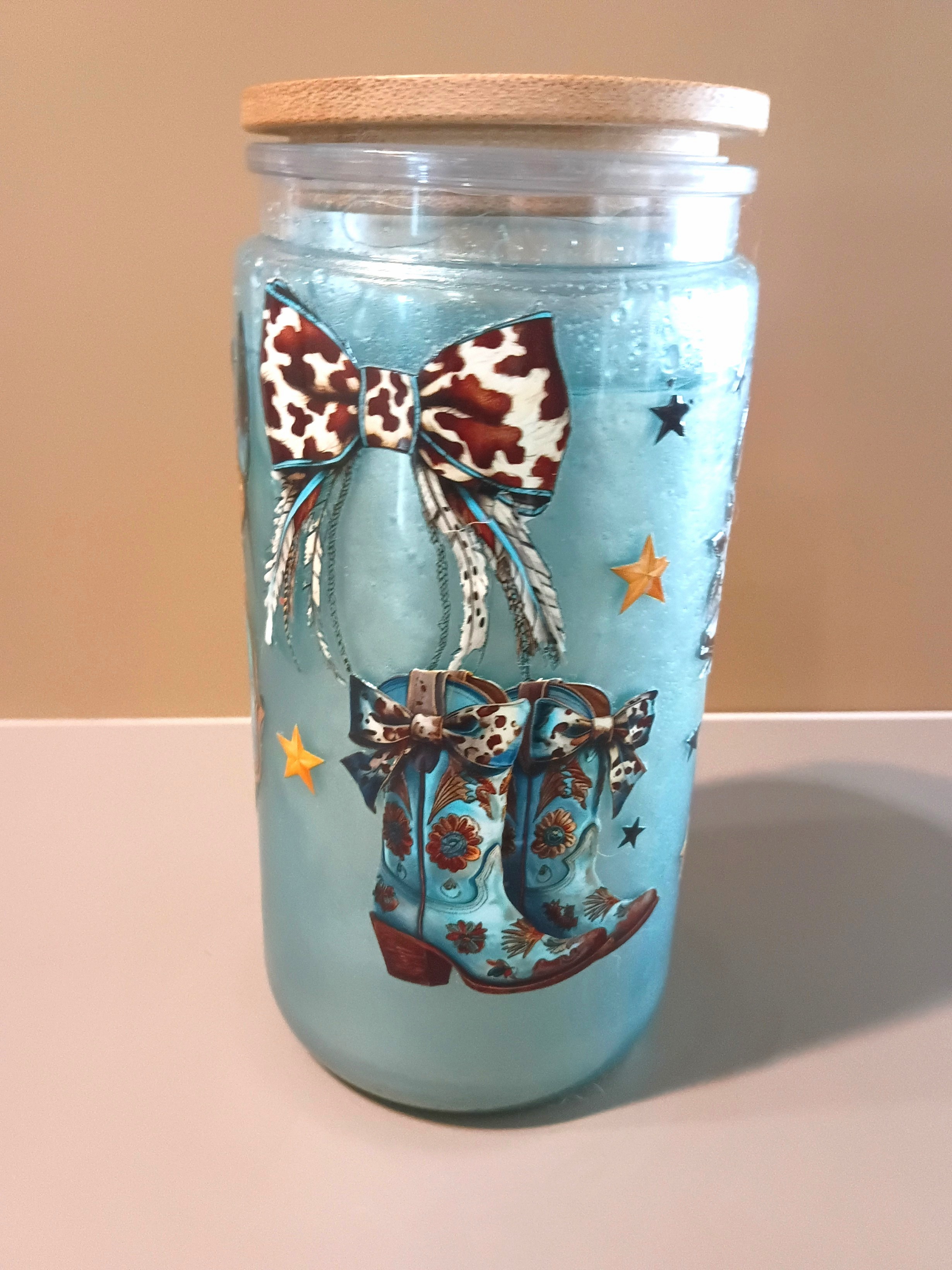 16 oz Acrylic Blue Western Snowglobe Cup thumbnail 2