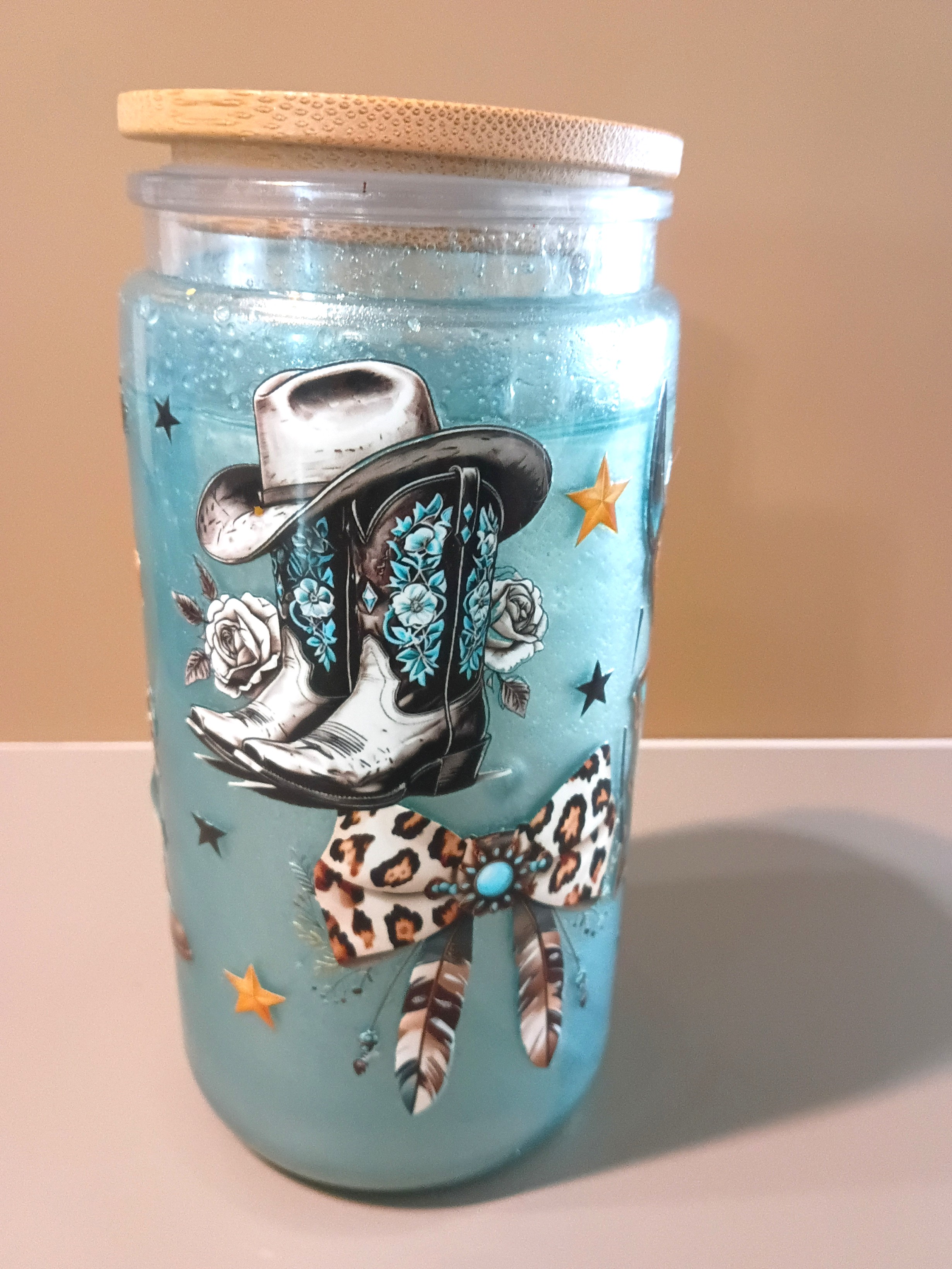 16 oz Acrylic Blue Western Snowglobe Cup thumbnail 3