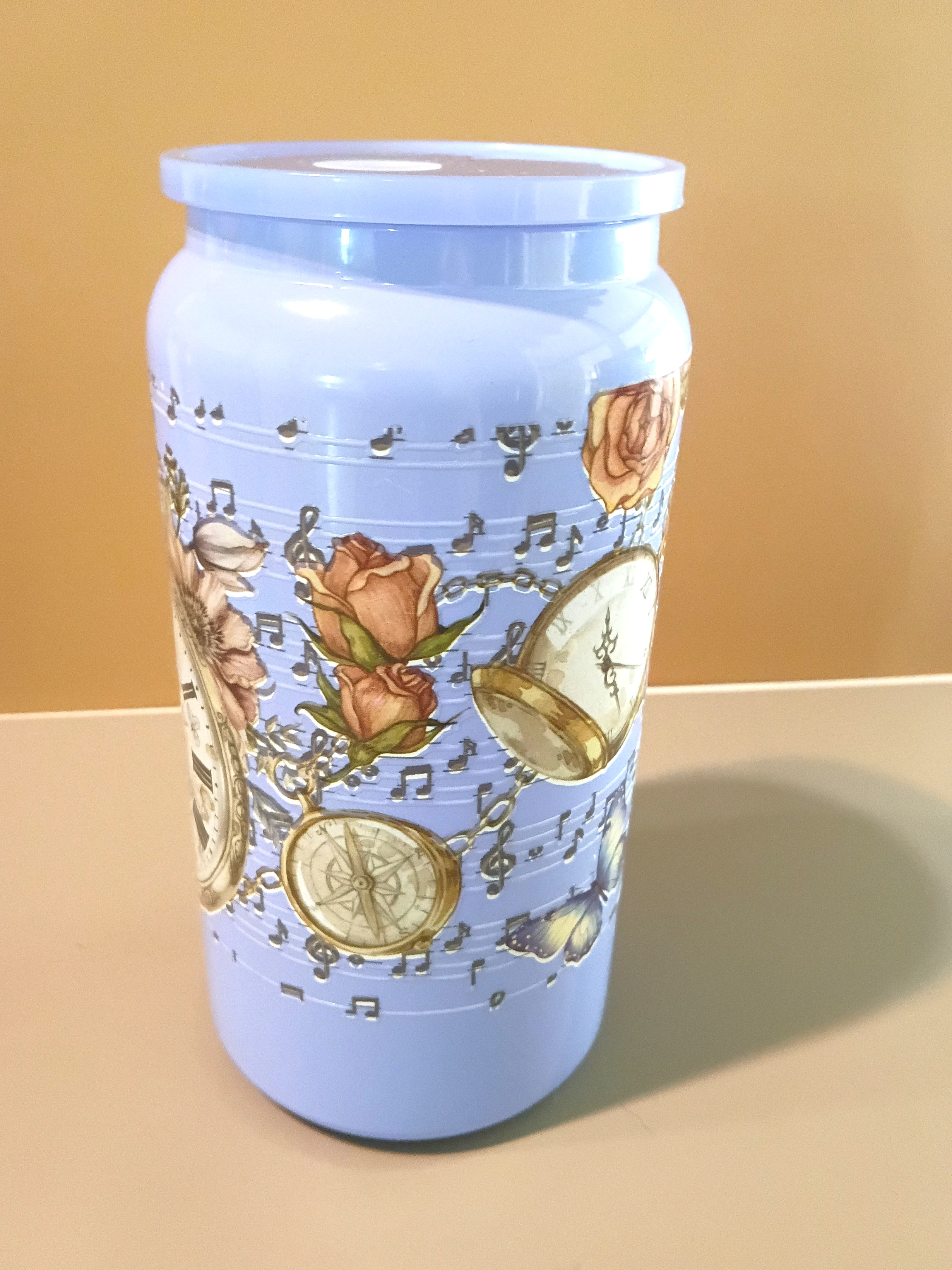 16 oz Stainless Steel Insulated Blue Floral Clock Design