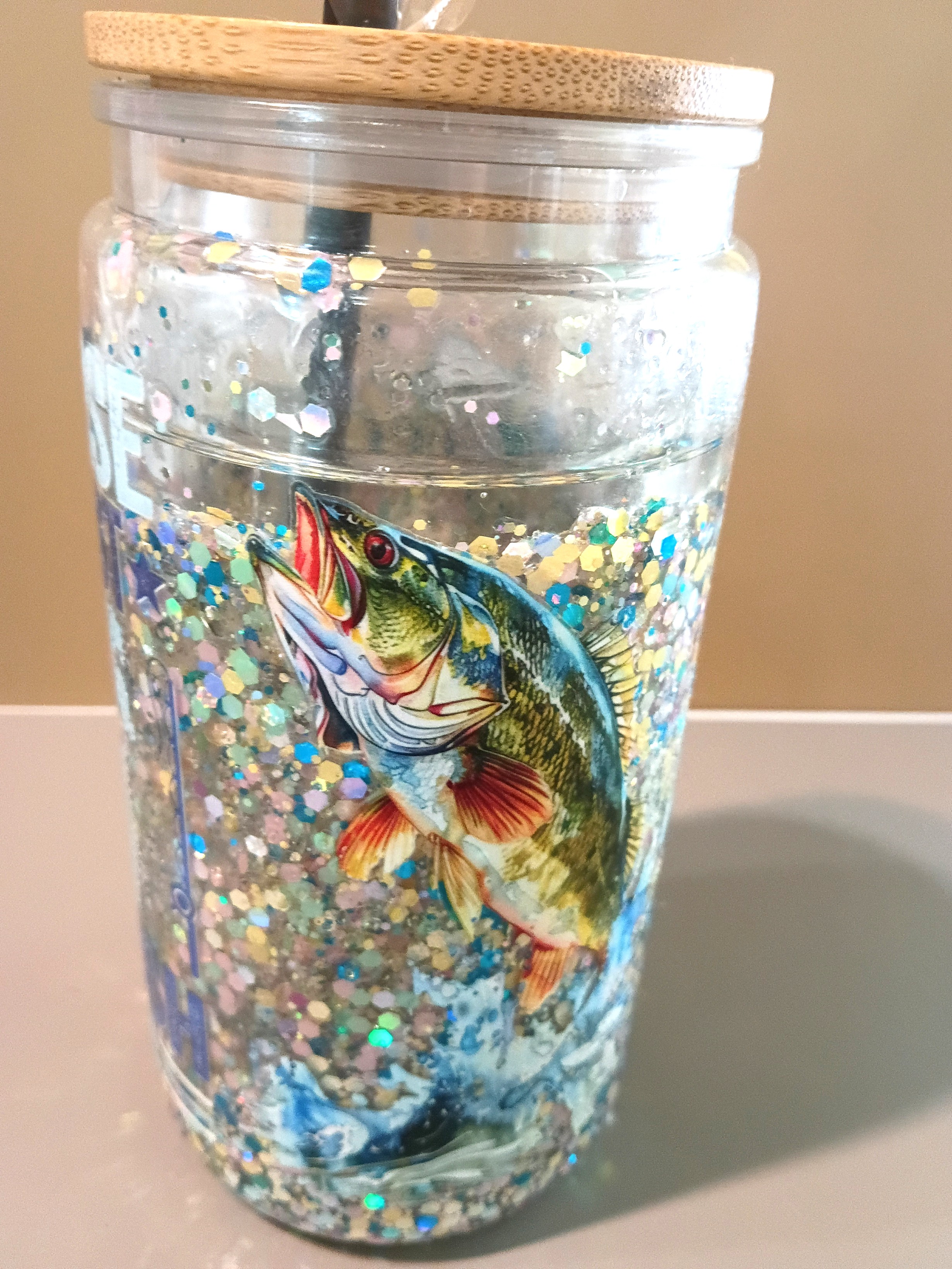 16 oz Acrylic Beach Snowglobe Cup with a Fish Design