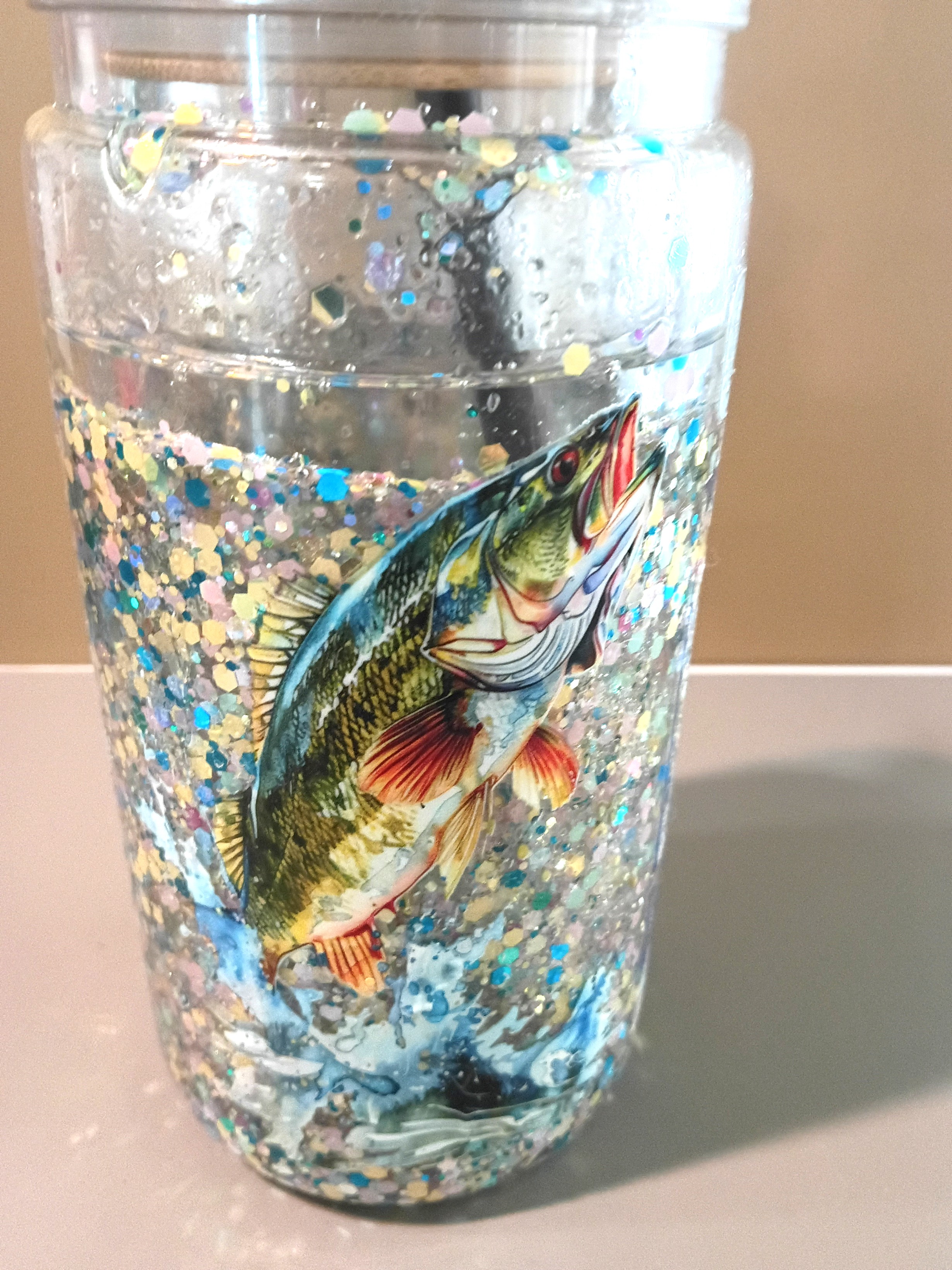 16 oz Acrylic Beach Snowglobe Cup with a Fish Design thumbnail 2