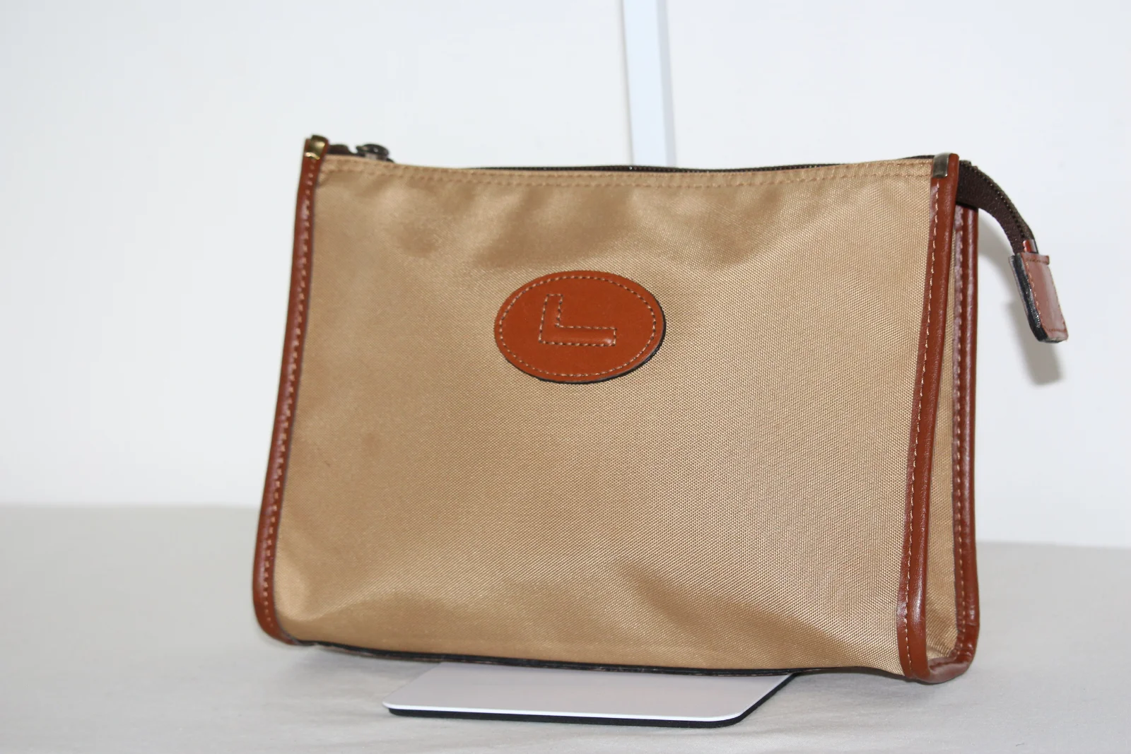 LANCEL VINTAGE CANVAS LEATHER CLUTCH BAG