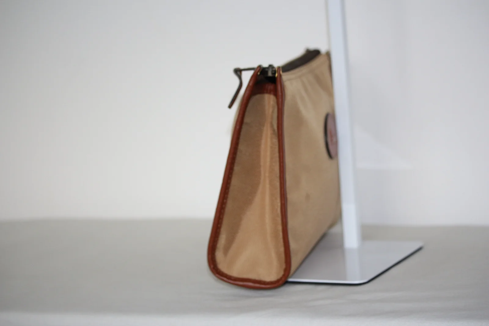 LANCEL VINTAGE CANVAS LEATHER CLUTCH BAG
