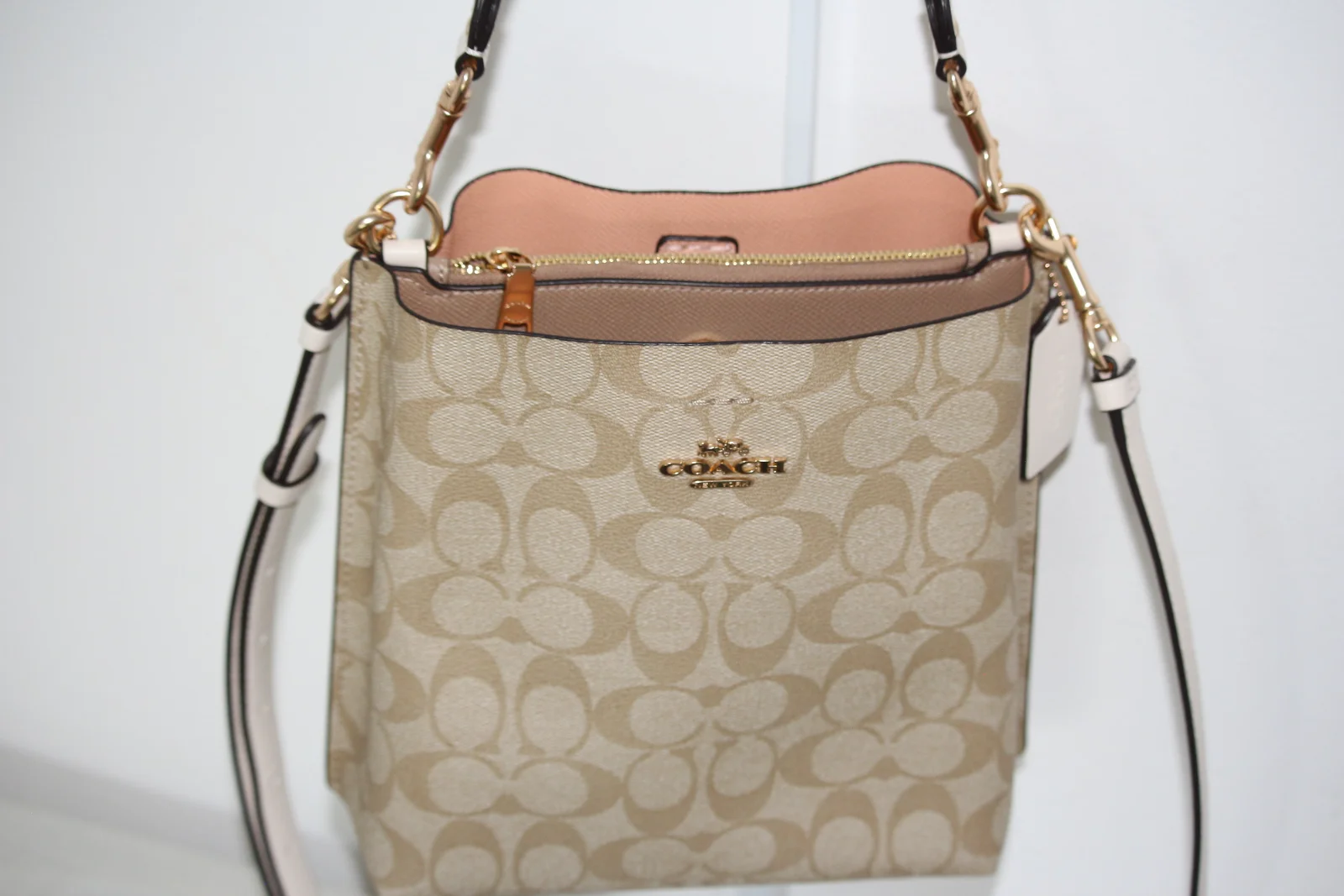 COACH MOLLY SIGNATURE LEATHER BUCKET BAG
