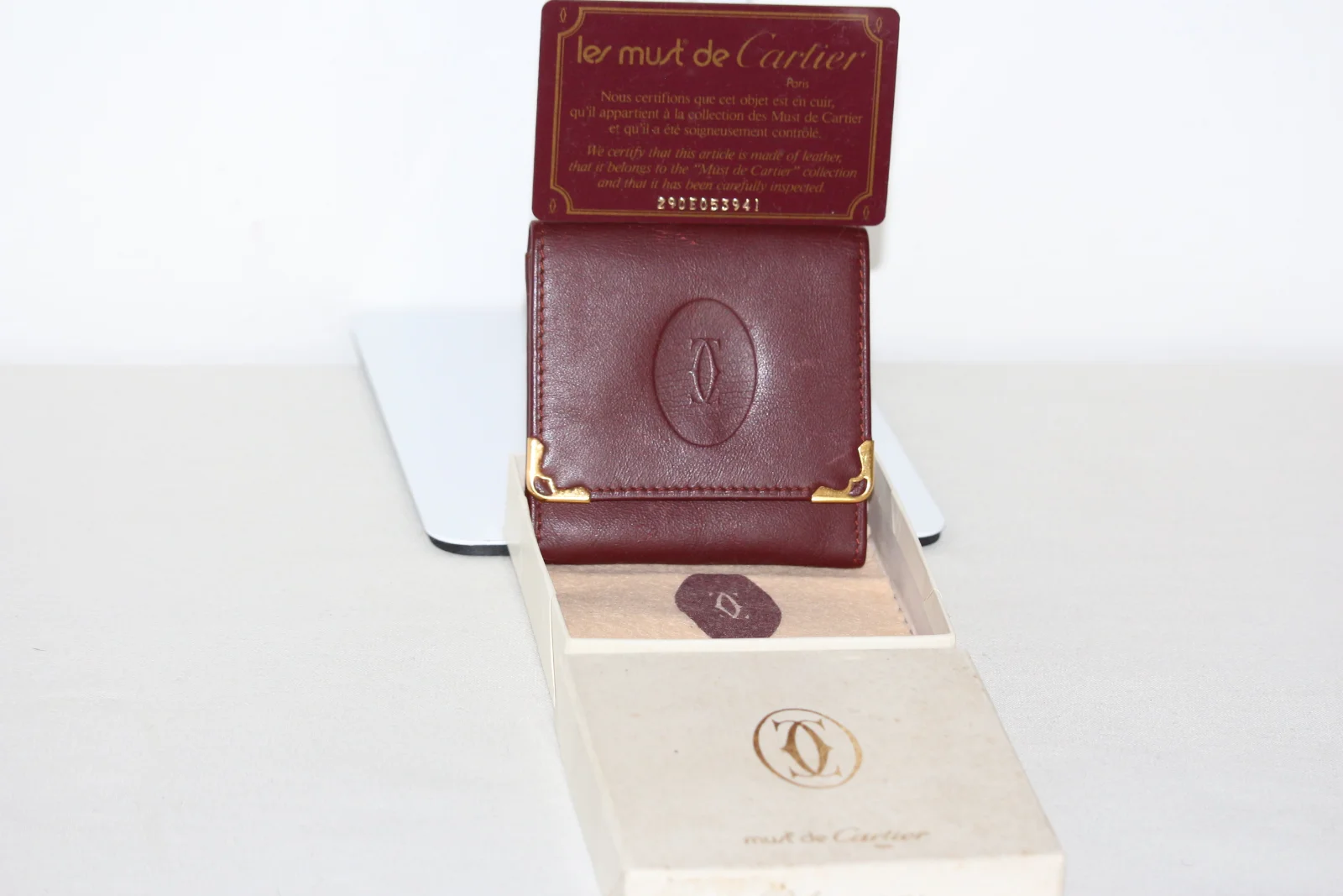 VINTAGE MUST DE CARTIER BORDEAUX LEATHER COIN PURSE