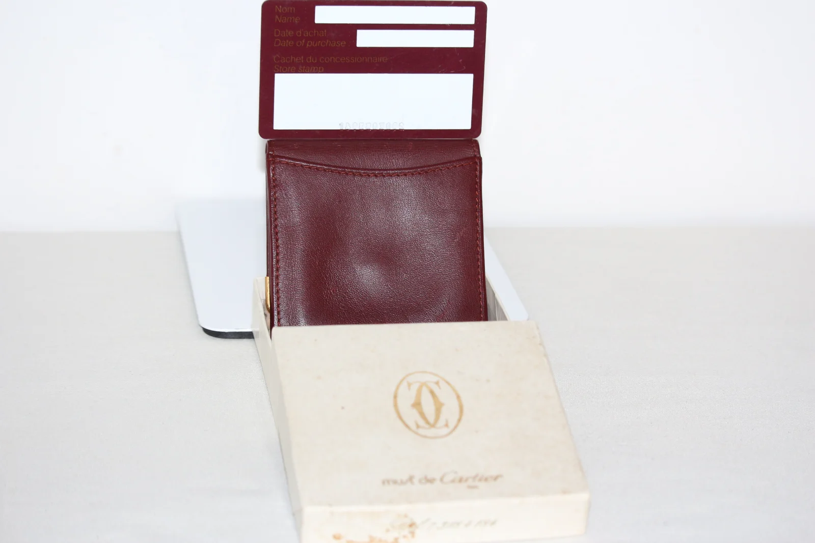 VINTAGE MUST DE CARTIER BORDEAUX LEATHER COIN PURSE