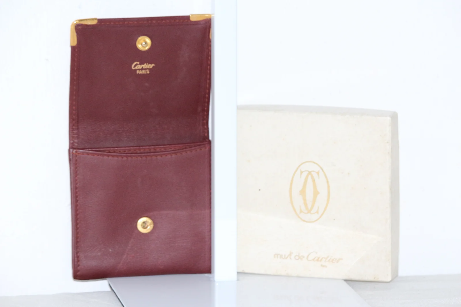 VINTAGE MUST DE CARTIER BORDEAUX LEATHER COIN PURSE