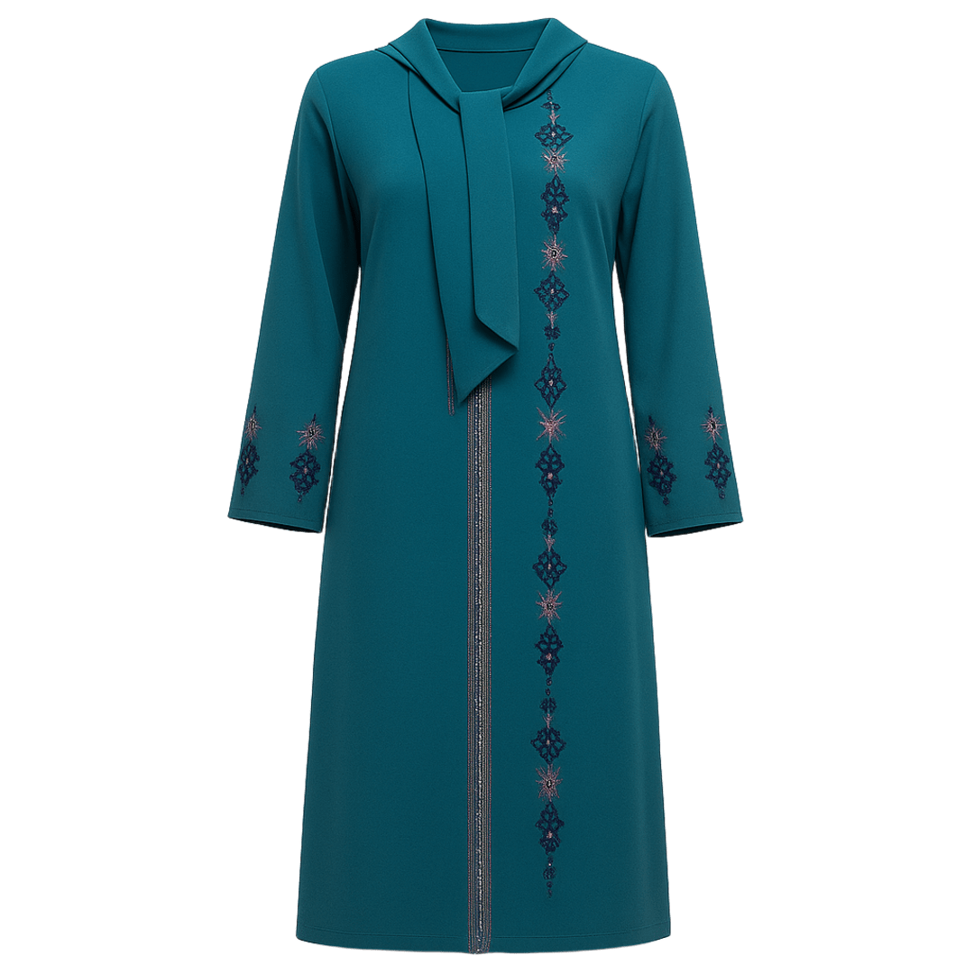 Teal Sequin Abaya with Matching Scarf
