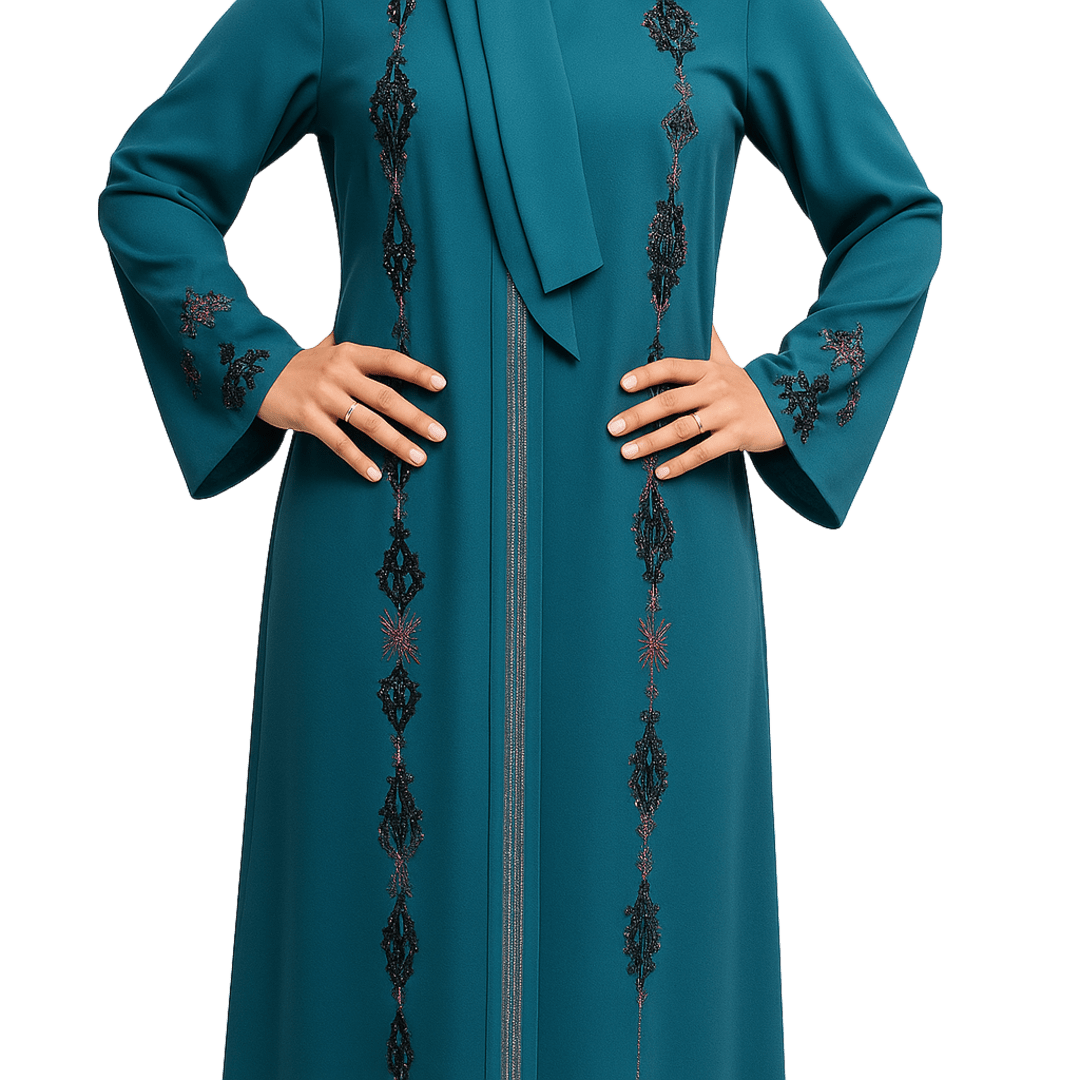 Teal Sequin Abaya with Matching Scarf