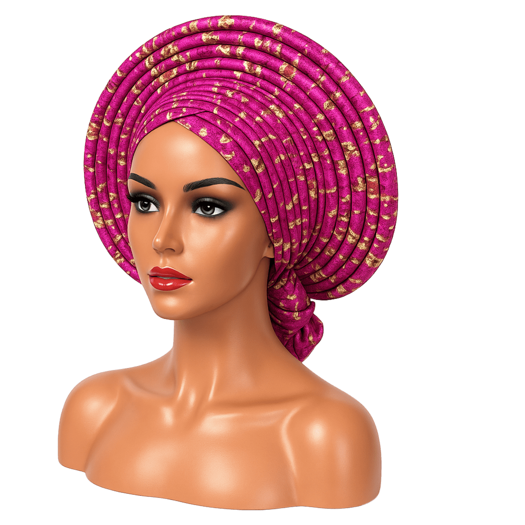 Gele Nigerian Headwrap – Fuchsia & Gold Aso Oke