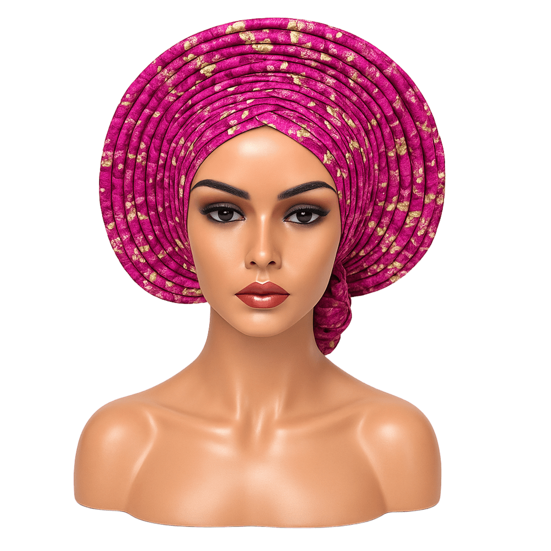 Gele Nigerian Headwrap – Fuchsia & Gold Aso Oke